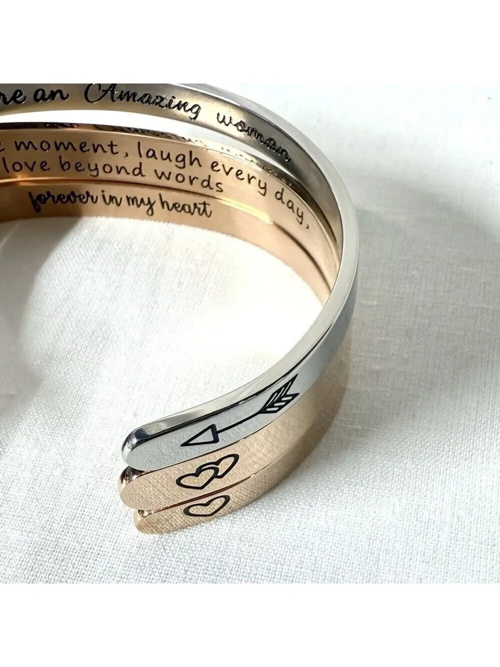 Metal Cuff Bracelets Set of 3 Rose Gold and Silver